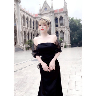 maxi trễ vai nơ lưng tơ