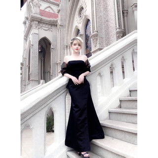 maxi trễ vai nơ lưng tơ