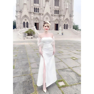 maxi trễ vai nơ lưng tơ