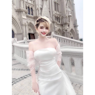 maxi trễ vai nơ lưng tơ