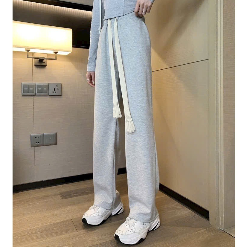 Quần Nỉ Ống Suông,Quần Nỉ Tăm Kiểu Quần Dài Cạp Chun Có Dây Rút Điều Chỉnh Eo Kiểu Dáng Basic Dễ Mặc