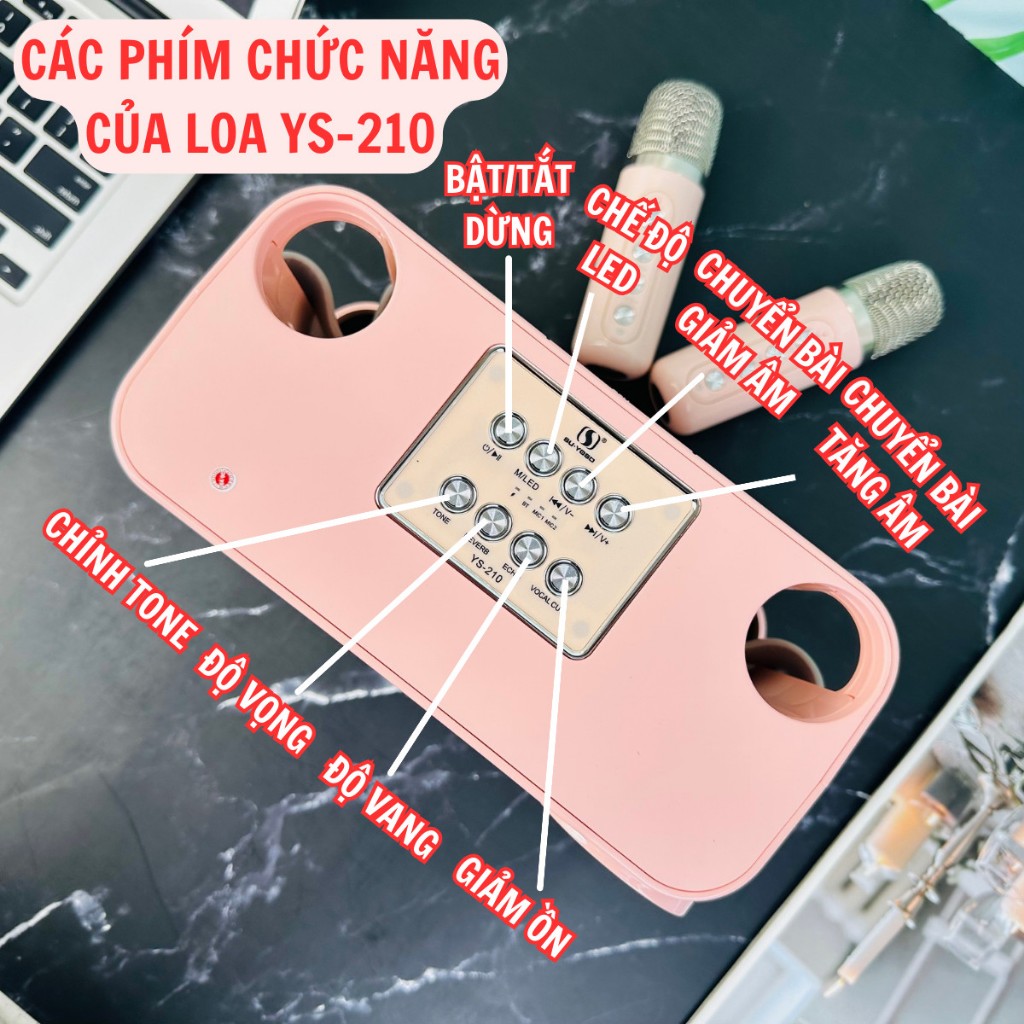 Loa bluetooth karaoke YS-210 kèm 2 míc hát karaoke tiện lợi và công suất mạnh mẽ 20W Bảo hành chính hãng 06 Tháng
