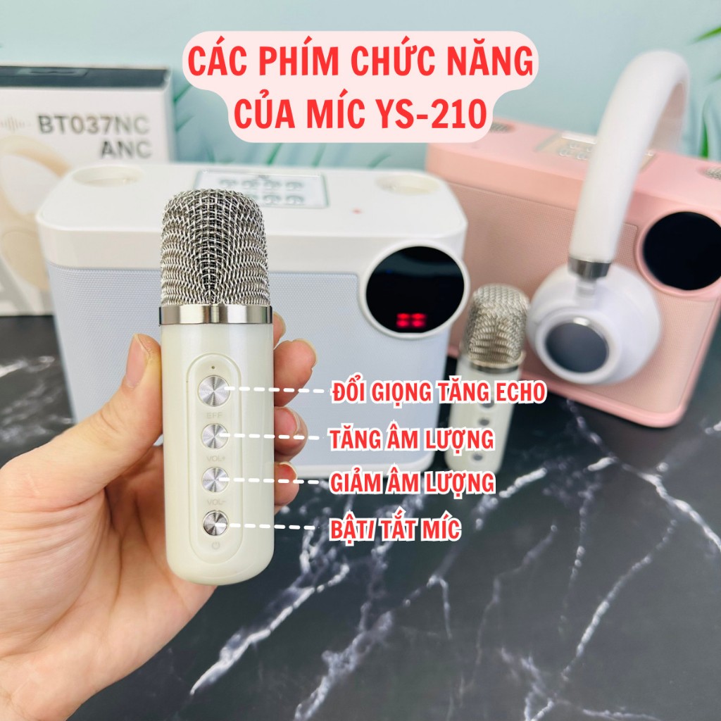 Loa bluetooth karaoke YS-210 kèm 2 míc hát karaoke tiện lợi và công suất mạnh mẽ 20W Bảo hành chính hãng 06 Tháng