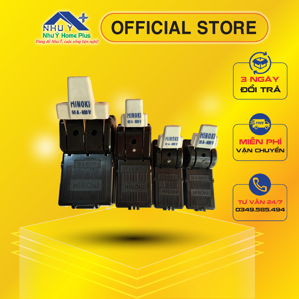 Cầu dao sứ, cầu dao đế sứ 2 pha, 3 pha cực đúc, cầu dao điện 20A, 30A, 60A chính hãng HINOKI