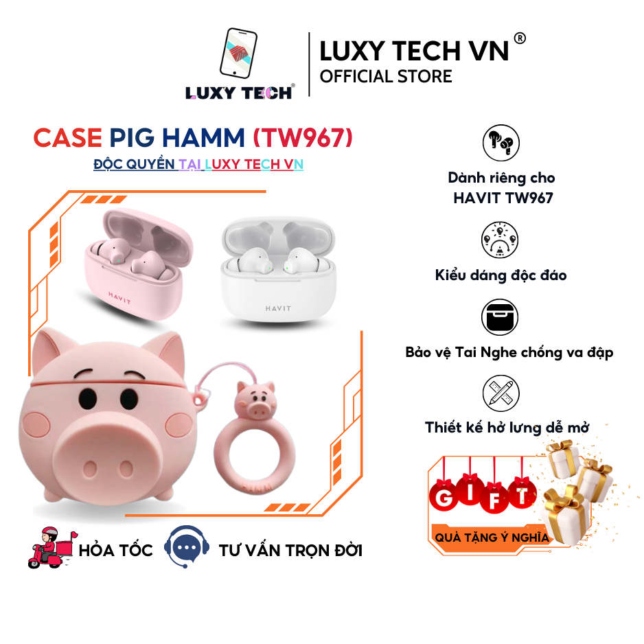 【ỐP HEO】Case Vỏ Ốp HAVIT TW967 Bao Đựng Tai Nghe Không Dây Bluetooth TrueWireless Cao Cấp, Chống Bẩn