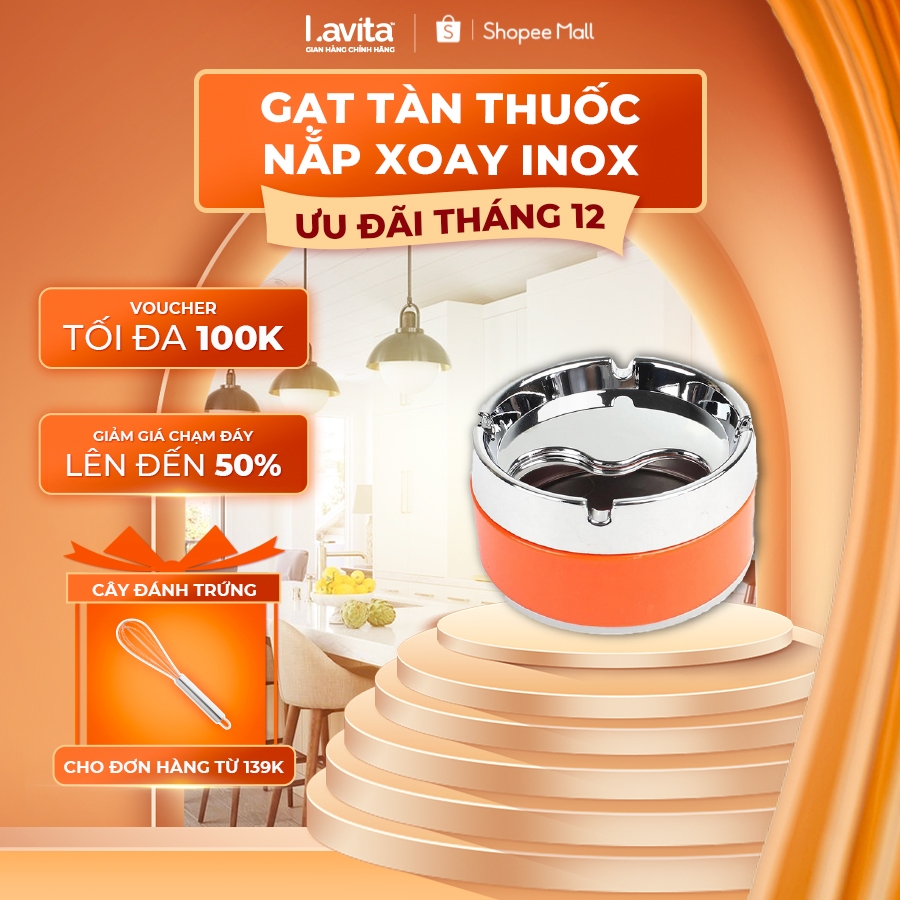 Gạt tàn thuốc Cherry Home với nắp xoay tiện lợi,thiết kế đơn giản,chống rỉ,chất liệu cao cấp