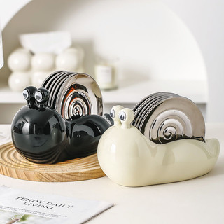 Set 5 đĩa gốm sứ + giỏ đựng hình ốc sên mắt lồi