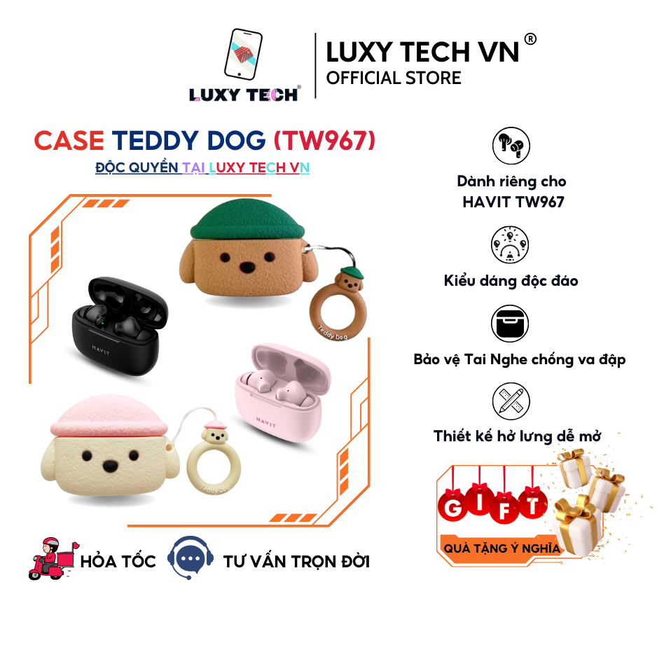 【ỐP TEDDY】Case Vỏ Ốp HAVIT TW967 Bao Đựng Tai Nghe Không Dây Bluetooth TrueWireless Cao Cấp, Chống Bẩn