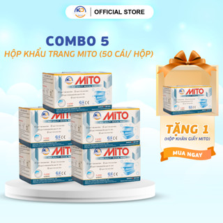 Khẩu Trang Kháng Khuẩn MITO, Khẩu Trang Y Tế 4 Lớp Có Màu Xanh Trắng Xám-Hộp/50 Cái (Combo 5 Tặng 1)
