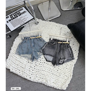 Quần short jean tua rua viền kiểu kèm nịt lyp