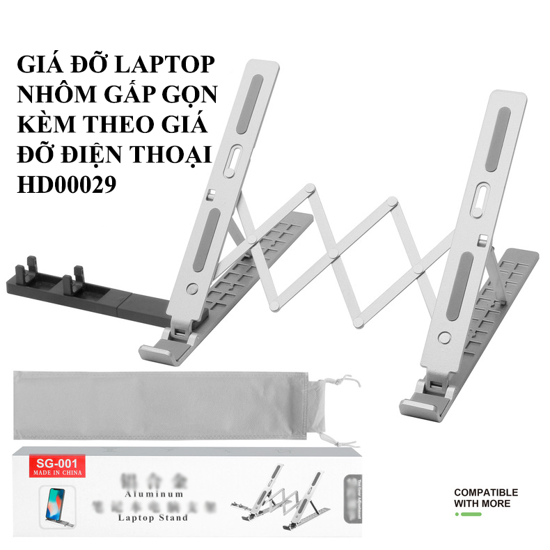 Giá đỡ laptop kim loại nhôm SG-001 - Loại cao cấp, Bảo hành 12 tháng, Hàng Chính Hãng