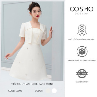 Váy xoè tasta kem/ đen may diễu ngực ,giả áo khoác COSMO Design 12002