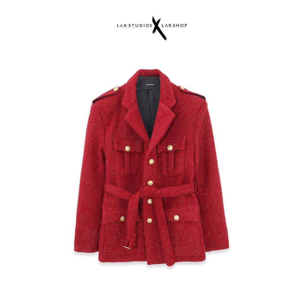 Áo khoác dạ kim tuyến Lak Studios Red Glitter Tweed Jacket
