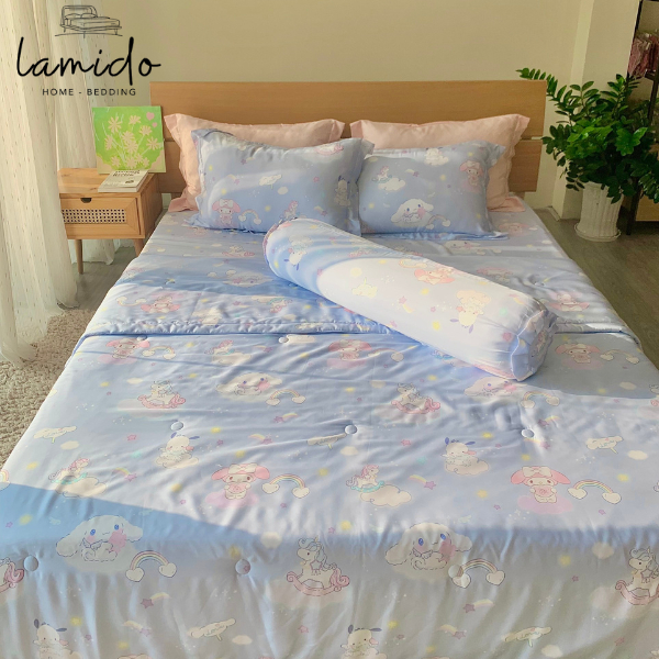 Chăn ga gối lụa tencel mẫu Gấu Xanh 80s LAMIDO đủ size nệm 1m6, 1m8, 2m