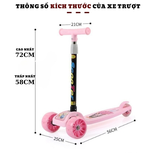 Xe trượt Scooter cho bé 2 - 6 tuổi bánh phát sáng tải trọng 30kg bảo hành 6 tháng BABYHOPE