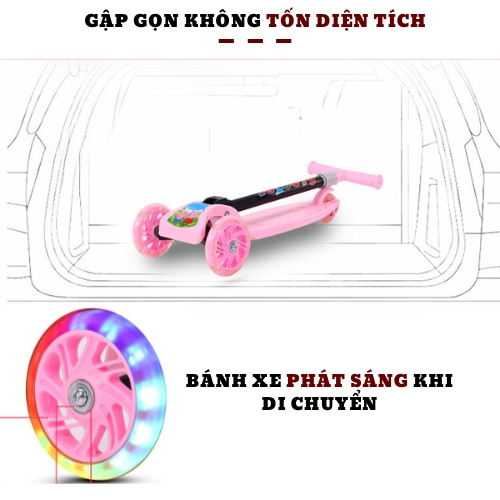 Xe trượt Scooter cho bé 2 - 6 tuổi bánh phát sáng tải trọng 30kg bảo hành 6 tháng BABYHOPE