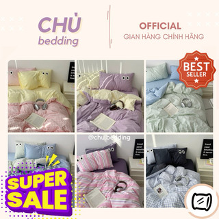 Set Chăn Ga gối chất liệu COTTON ĐŨI: hoạ tiết MẮT THÊU DẬP NỔI - CHÙ BEDDING