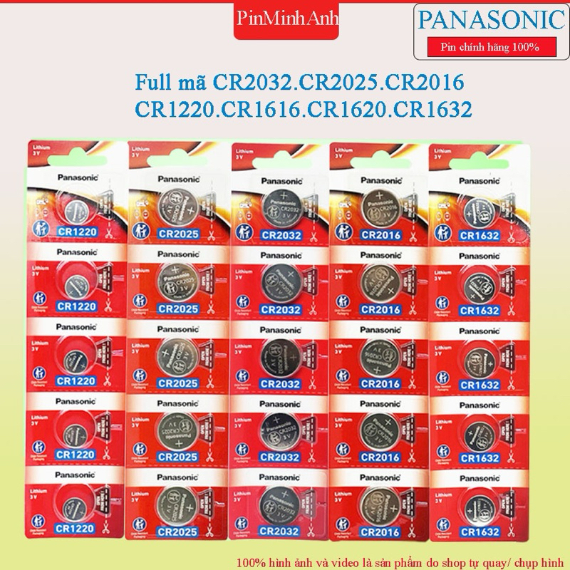 Pin CR2032/ CR2016 / CR2025/CR1220/ CR1620/CR1632 Panasonic 3V Lithium vỉ 5 viên (Chính Hãng Made in Indonesia)