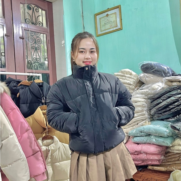 ẢNH THẬT Áo khoác phao nữ chất nhung lì cổ đứng hàng xịn loại 1 dày dặn có dây rút eo, áo phao nhung lì nữ mùa đông