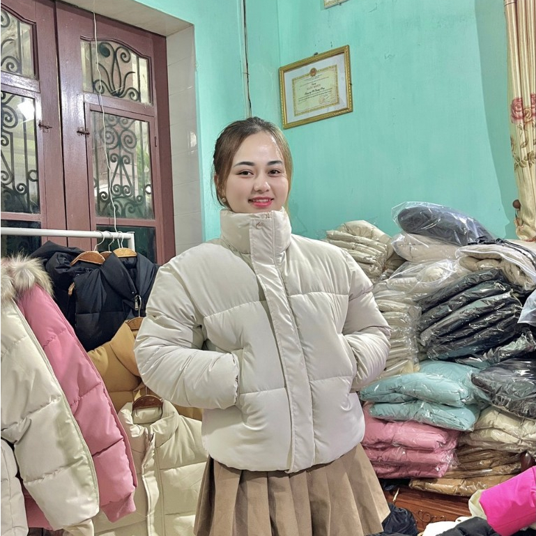 ẢNH THẬT Áo khoác phao nữ chất nhung lì cổ đứng hàng xịn loại 1 dày dặn có dây rút eo, áo phao nhung lì nữ mùa đông