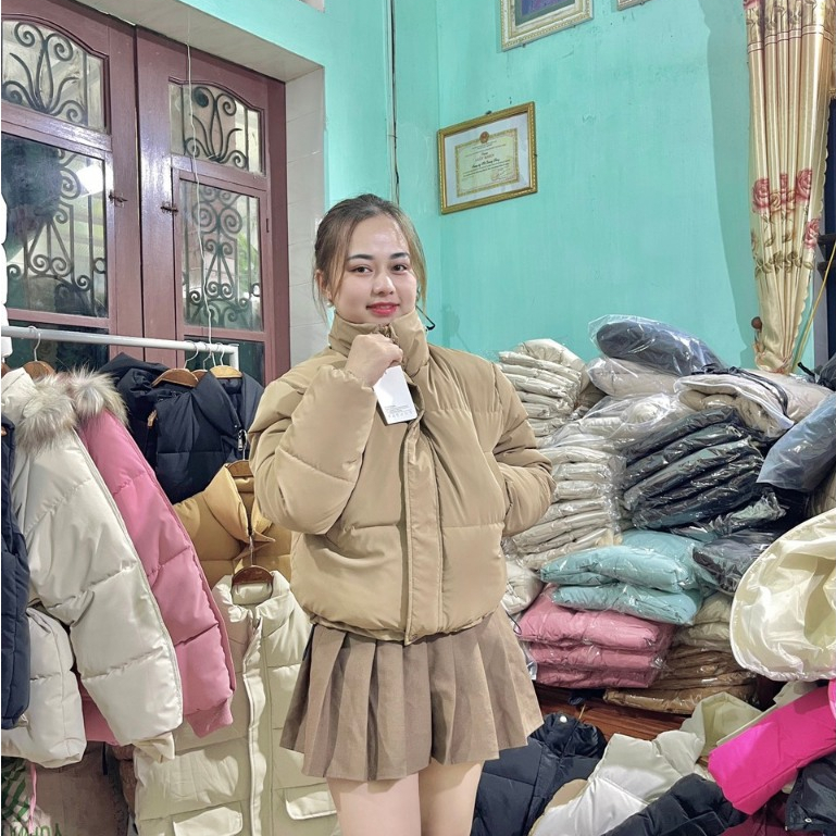 ẢNH THẬT Áo khoác phao nữ chất nhung lì cổ đứng hàng xịn loại 1 dày dặn có dây rút eo, áo phao nhung lì nữ mùa đông