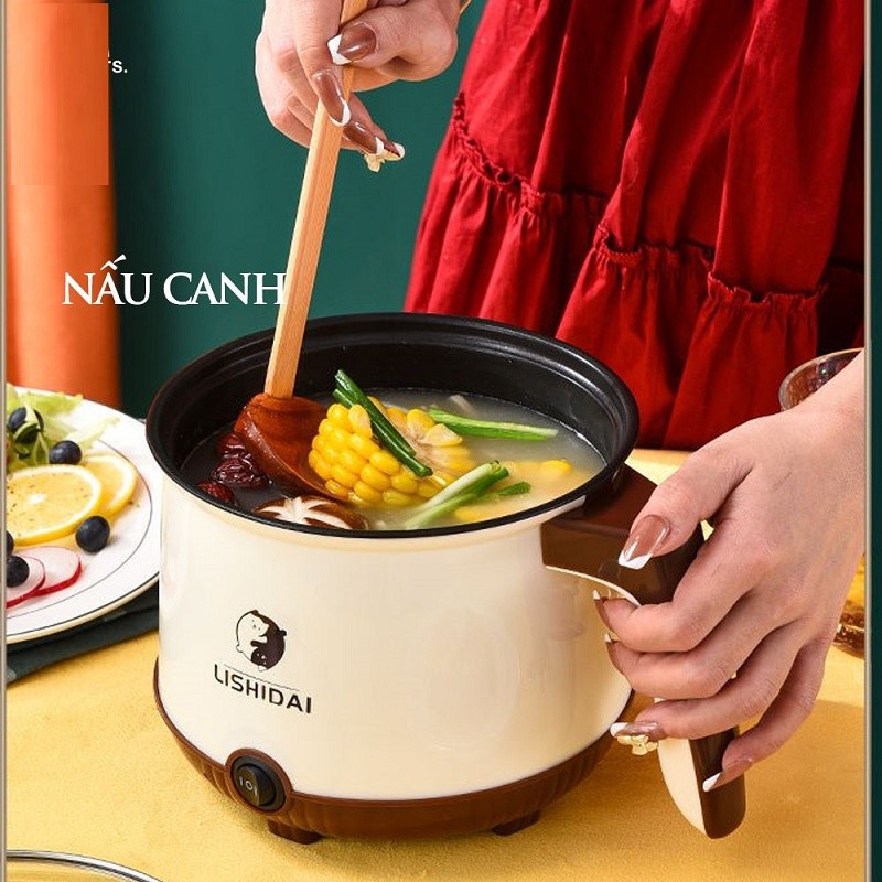 Voucher giảm 15% STRA01522 Nồi lẩu Điện Mini 2 tầng , Ca Mì 2 tầng , tặng Gía Hấp INOX  Nướng ,Luộc, Chiên ,Chống Dính