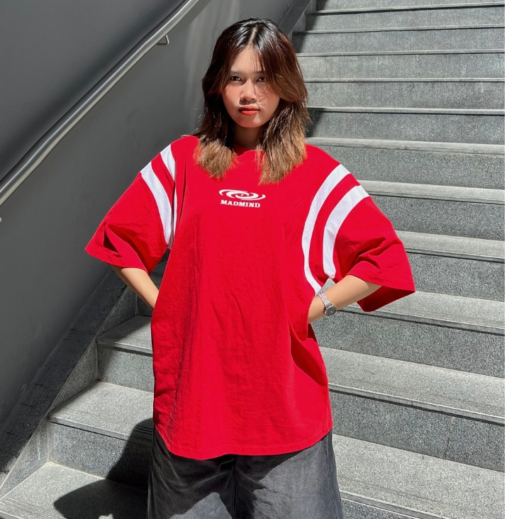 Áo Thun Ngắn Tay In Logo Phối Viền Tay Unisex Curve Tshirt Madmind 100% Premium Cotton
