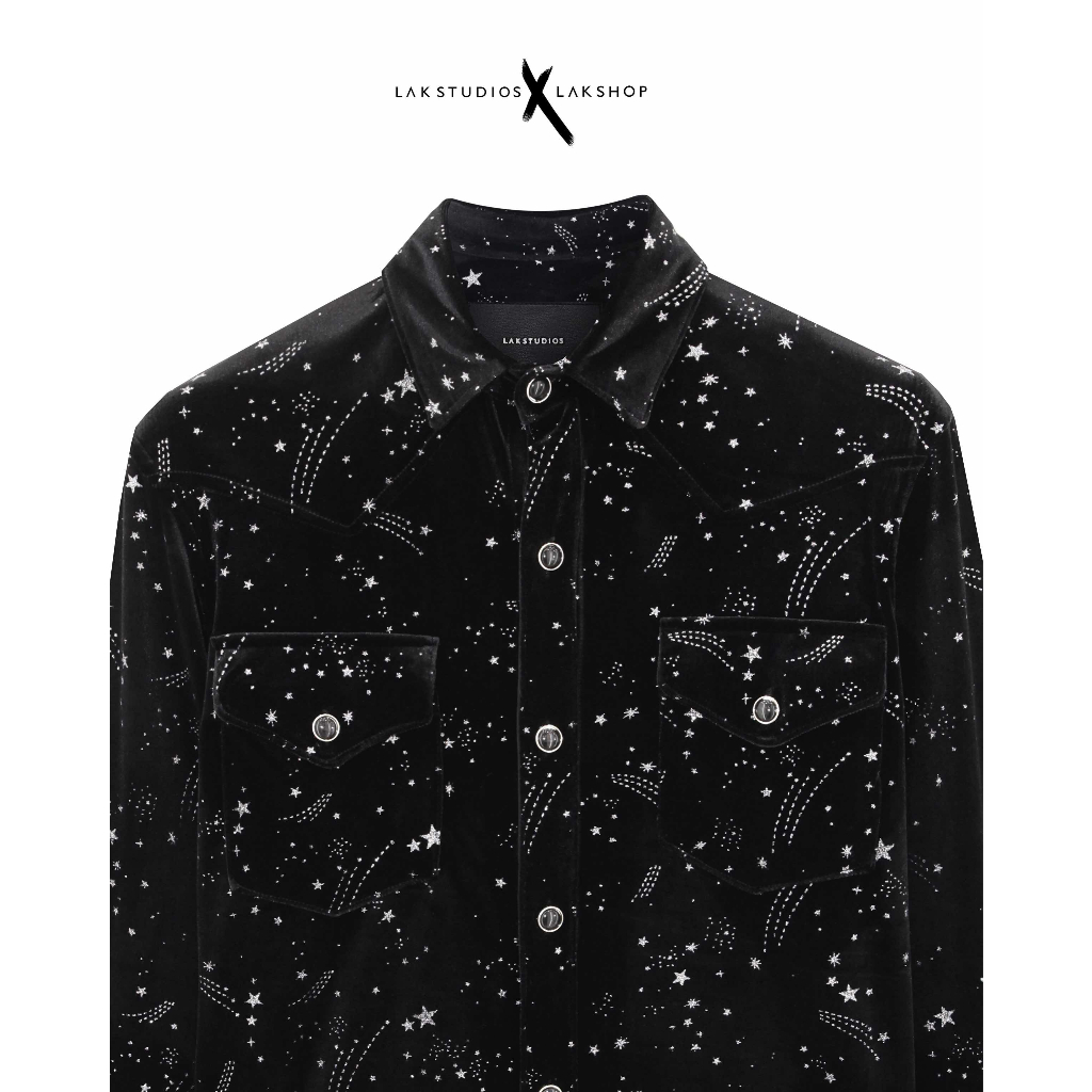 Sơmi nhung sao Lak Studios Star Velvet Black Shirt