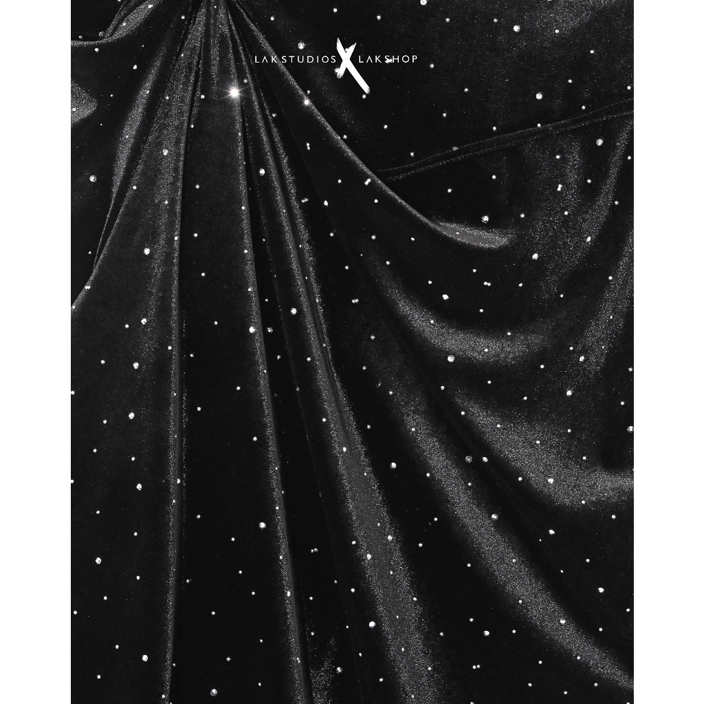 Sơmi nhung đính đá Lak Studios Polka-Dot Velvet Black Shirt