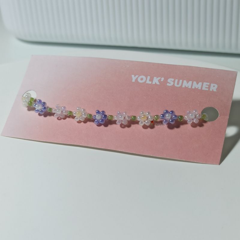 Vòng tay hạt cườm gạo kết hoa nhí kiểu Hàn màu tím