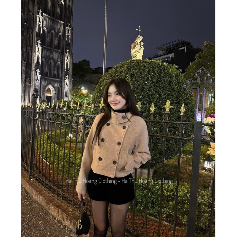 Áo Dạ Kẻ Phối Khuy Siêu Cá Tính, Áo Dạ tweed Ép Dáng Ngắn FOLIA COAT