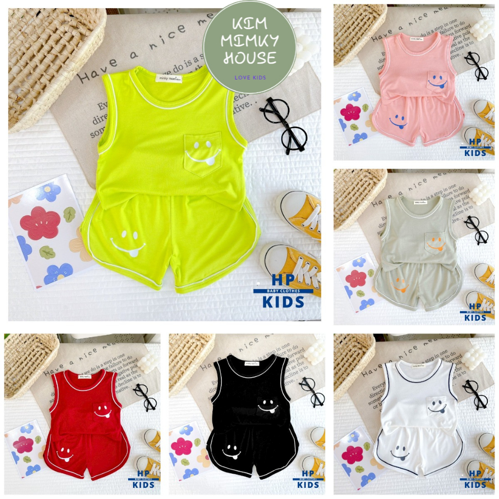 Bộ ba lỗ MinkyMom (9-26kg) áo có túi in mặt cười, thun lạnh mềm mịn cho bé