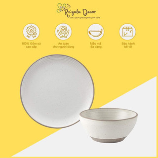 Bộ Bát Dĩa Sứ Men Mè Re'gala Decor - Set Bát Đĩa Gốm Cao Cấp, phong cách Nhật Bản,chất sứ dày dặn, tự nhiên, sang trọng
