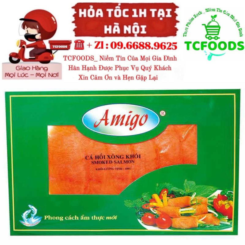 Cá Hồi Hun Khói Sashimi Amigo 100 gram _ Cá Hồi Xông Khói Amigo Chuẩn Nhập Khẩu _ TCFOODS
