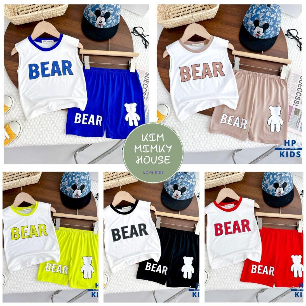 Bộ sát nách thun lạnh Minky Mom (10-26kg) in hình chữ BEAR và Gấu siêu đáng yêu cho bé