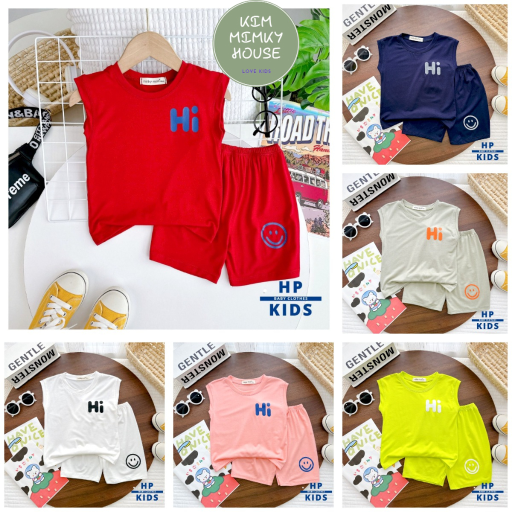 Bộ sát nách (10-26kg) thun lạnh Minky Mom in chữ HI và mặt cười siêu kute cho bé