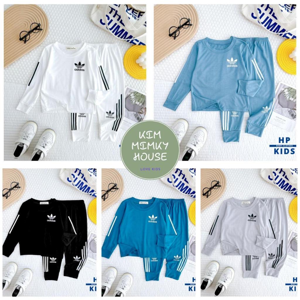 Bộ dài in logo adidas (9-25kg) Minky Mom, vải thun lạnh, phong cách thể thao năng động cho bé