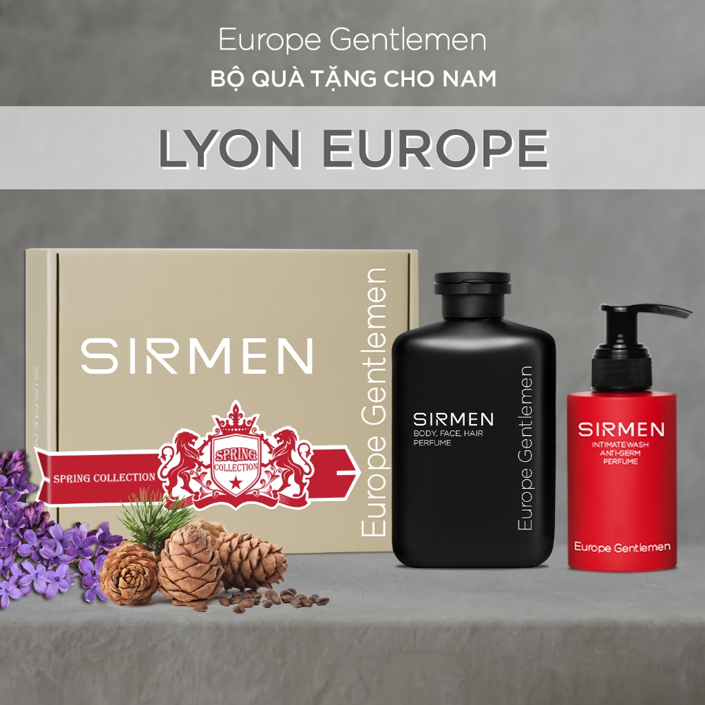 Combo LYON EUROPE Gồm Sữa tắm 350g và Dung dịch vệ sinh nam 100g nguyên liệu châu Âu SIRMEN Europe Gentlemen