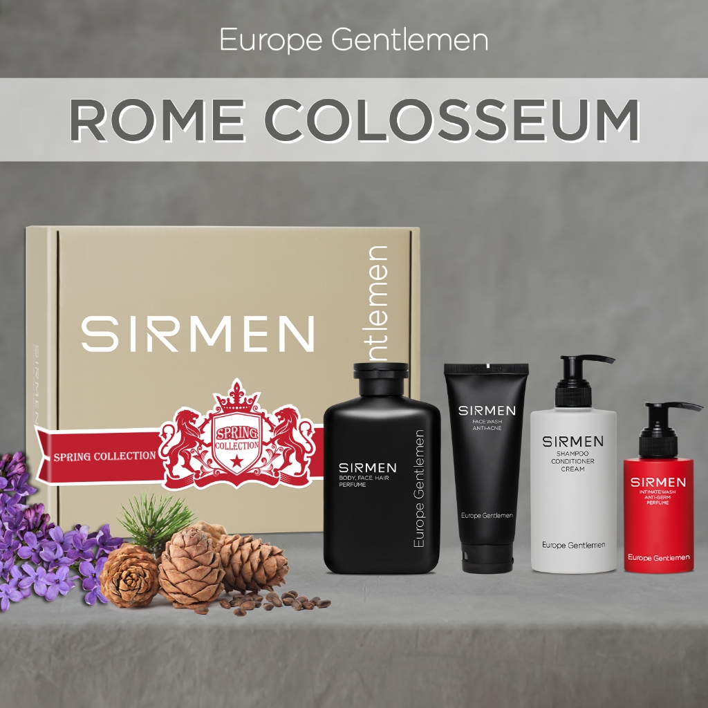 GIFTBOX Combo 4 - Rome Colosseum - Sữa tắm nam - Dầu gội xả dưỡng nam - Dung dịch vệ sinh và sữa rửa mặt nam SIRMEN