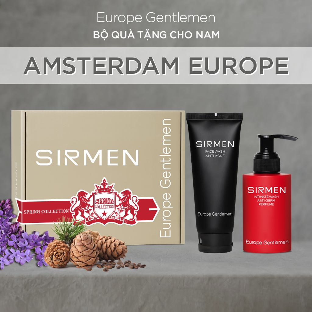 Combo Amsterdam Europe Dung dịch vệ sinh & Sữa rửa mặt 100g hương nước hoa châu Âu SIRMEN Europe Gentlemen cao cấp