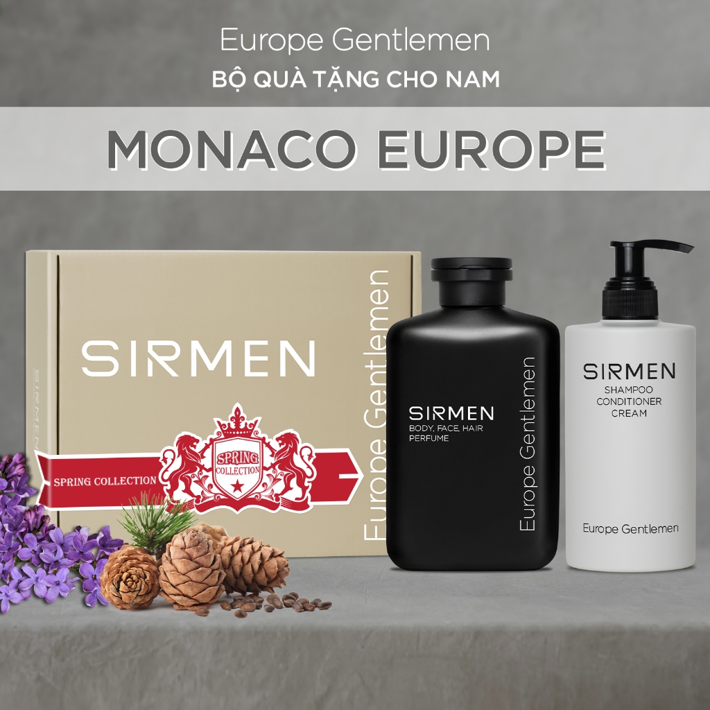 Combo MONACO EUROPE gồm Sữa tắm 350g và Dầu gội 320g nguyên liệu châu Âu SIRMEN Europe Gentlemen cao cấp 100g