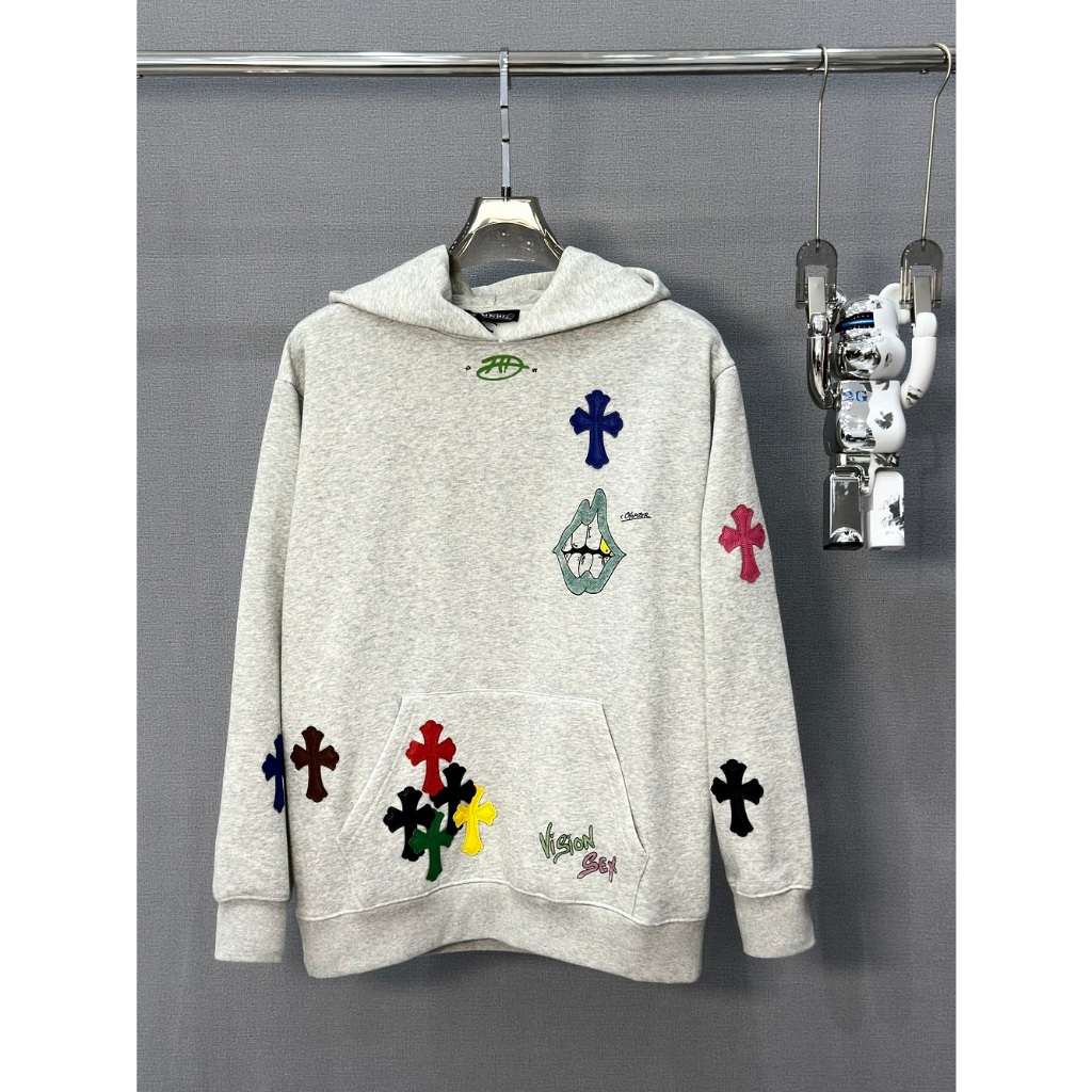 Áo Hoodie nỉ túi bụng Chrome Heart Xám logo chữ thập nhiều màu LA 1-1 on web