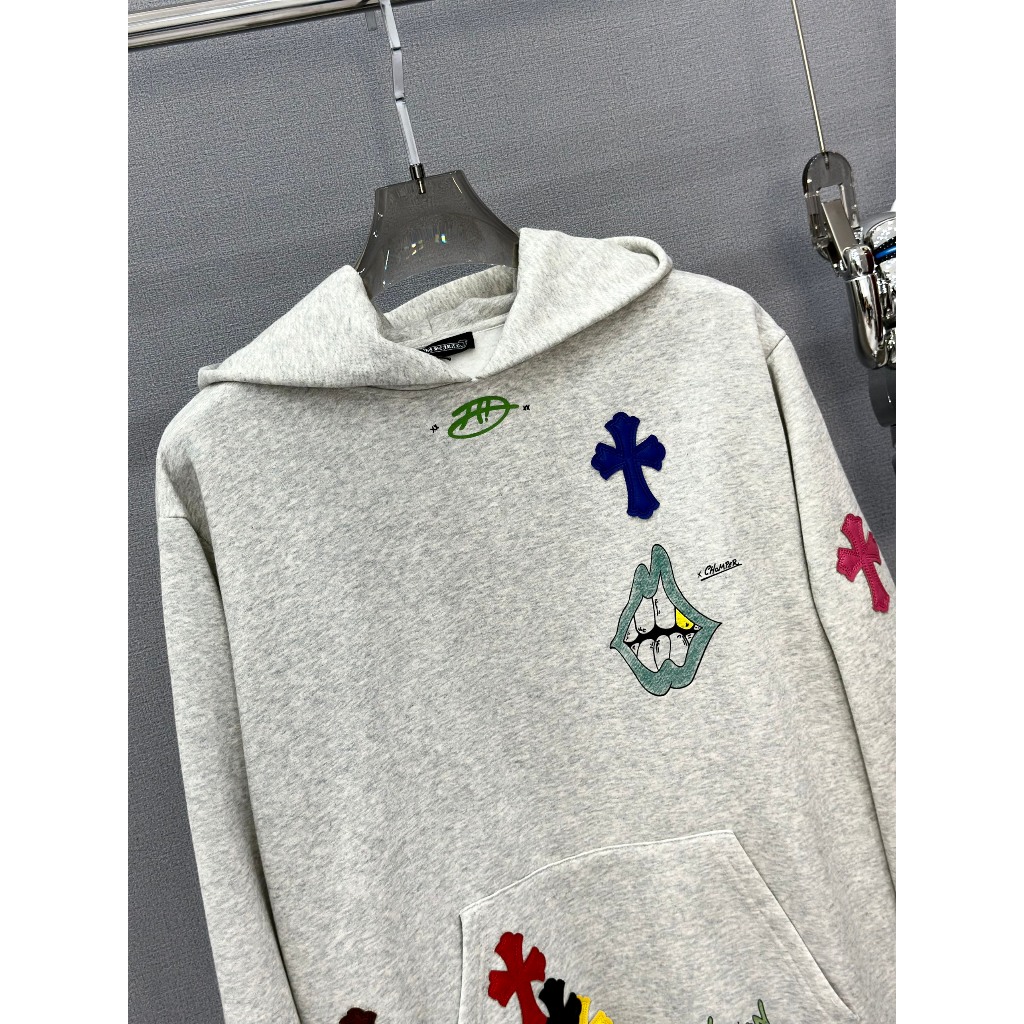 Áo Hoodie nỉ túi bụng Chrome Heart Xám logo chữ thập nhiều màu LA 1-1 on web