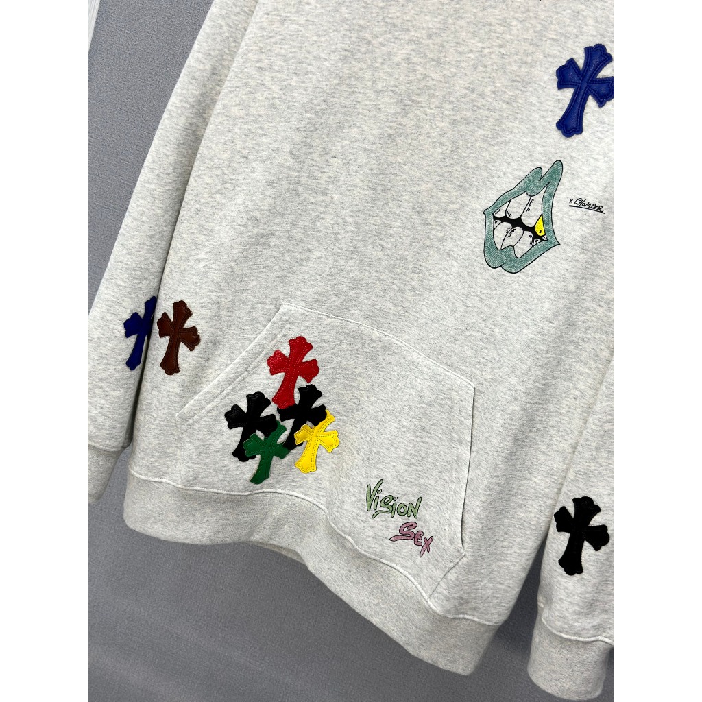 Áo Hoodie nỉ túi bụng Chrome Heart Xám logo chữ thập nhiều màu LA 1-1 on web