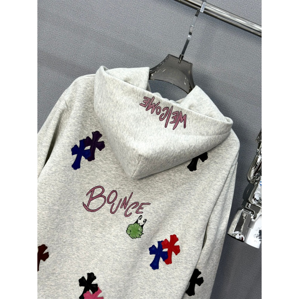 Áo Hoodie nỉ túi bụng Chrome Heart Xám logo chữ thập nhiều màu LA 1-1 on web