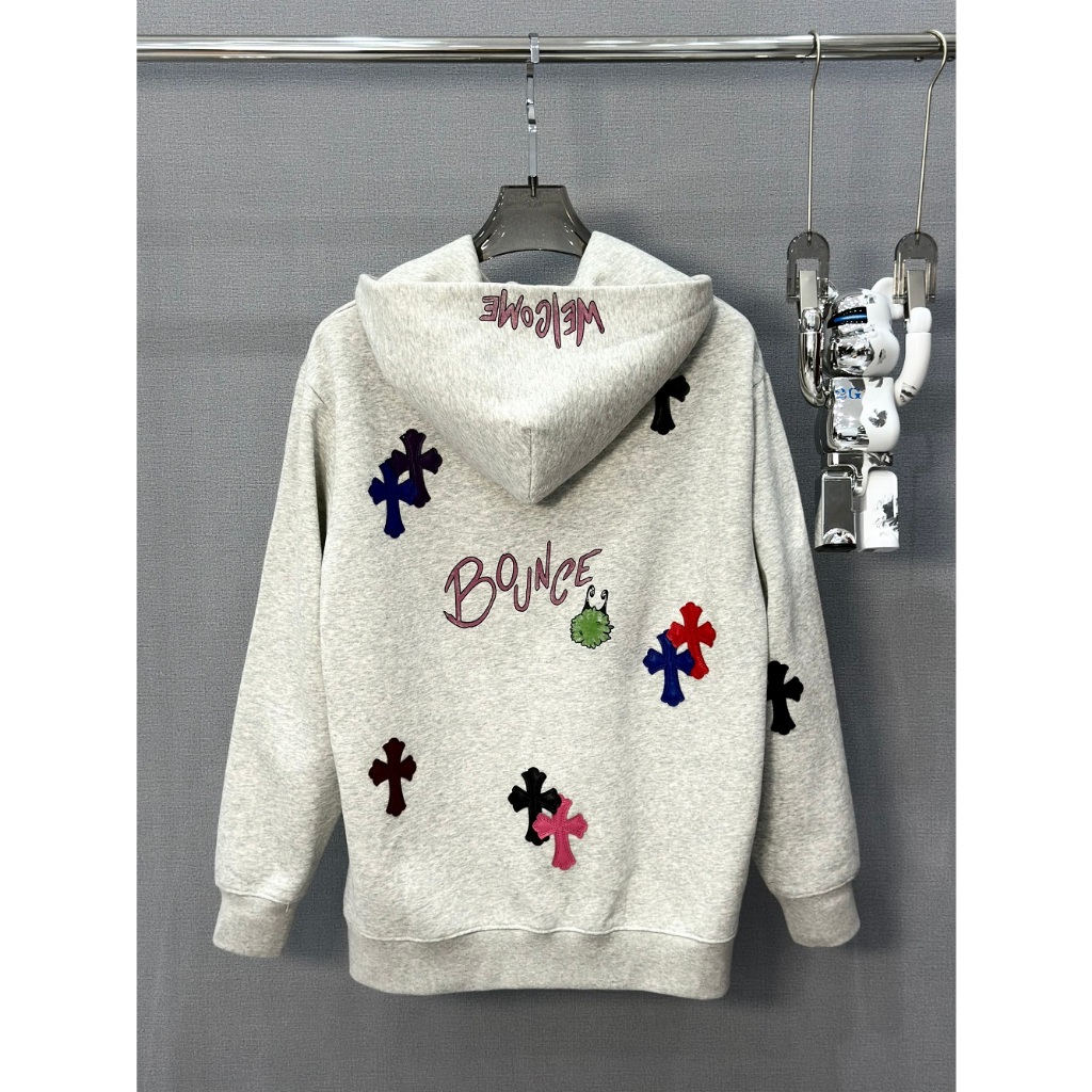 Áo Hoodie nỉ túi bụng Chrome Heart Xám logo chữ thập nhiều màu LA 1-1 on web