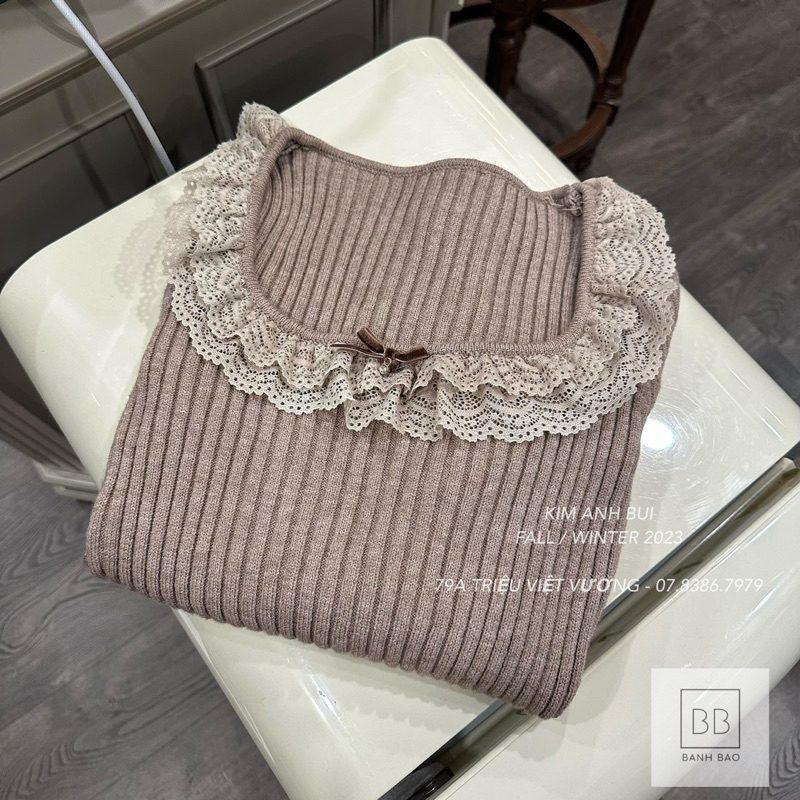 Áo Len Cổ Bèo Tròn Nơ L1
