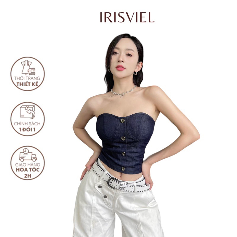 Áo Ống Cúp Ngực Có Mút IRISVIEL Kiểu Croptop Không Dây, Áo Quây Jean Bò Có Đệm Ngực Croptop Ôm Body