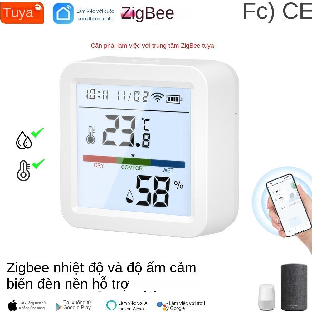 Cảm biết nhiệt ẩm có màn hình tuya zigbee