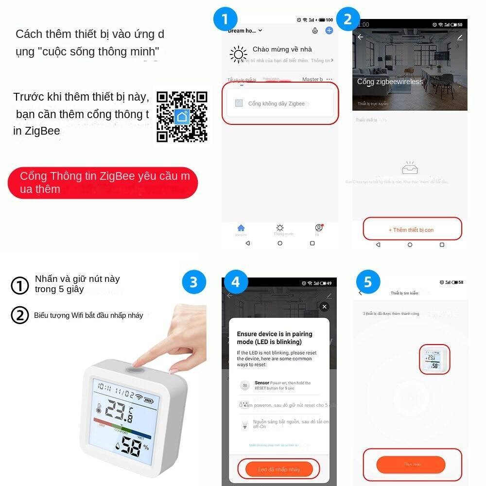 Cảm biết nhiệt ẩm có màn hình tuya zigbee